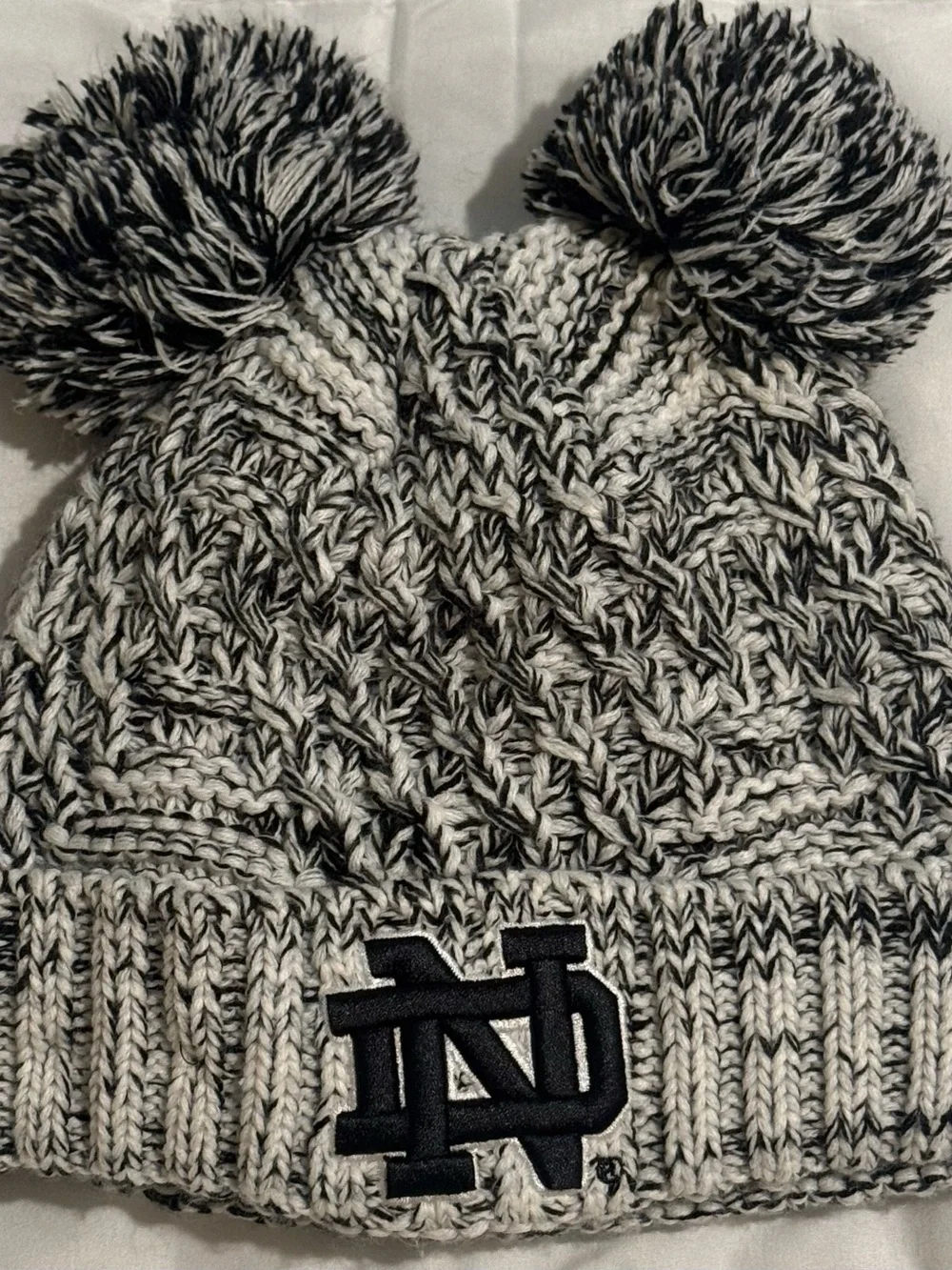 New Era Black & White Pom Pom Knit Beanie with Notre Dame Logo